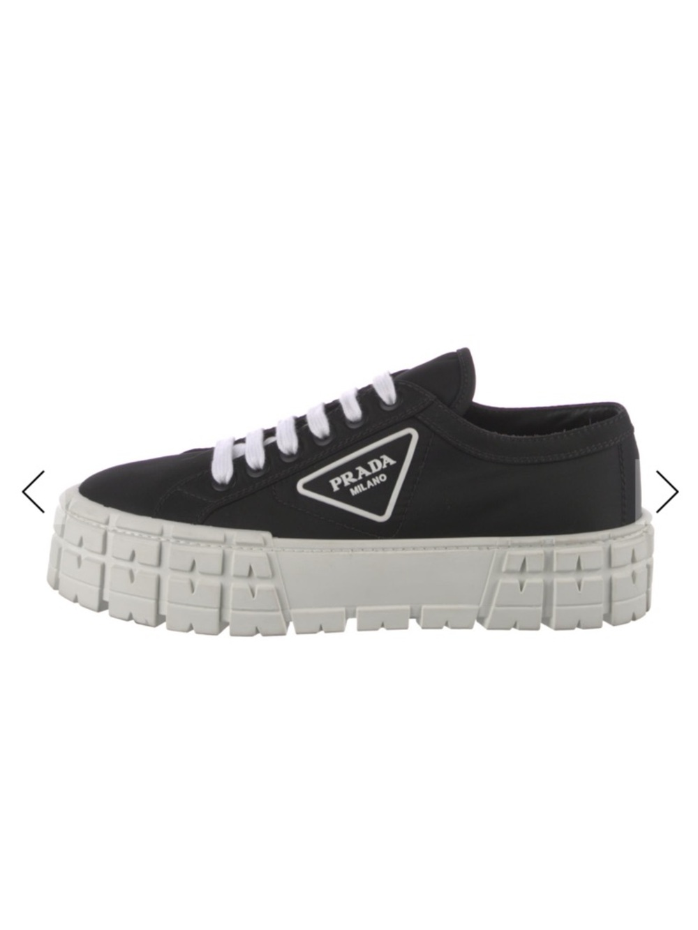 Prada Black Canvas Low-Top Sneaker with White Platform Sole